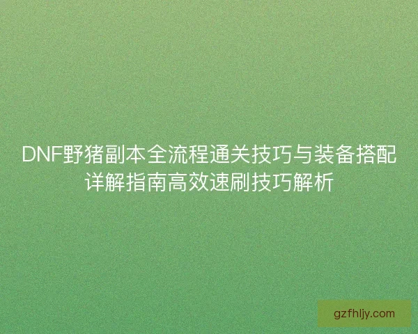 DNF野猪副本全流程通关技巧与装备搭配详解指南高效速刷技巧解析 DNF野猪副本全流程通关技巧与装备搭配详解指南高效速刷技巧解析